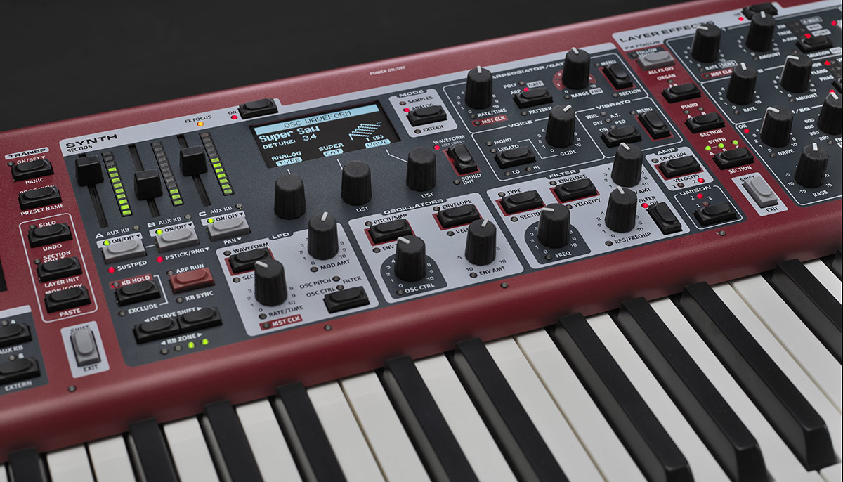 La sezione Synth di Nord Stage 4 possiede tre Layer indipendenti basati sul Synth Engine di Nord Wave 2 con: sintesi Virtual Analog, Samples, FM e Digital Waves