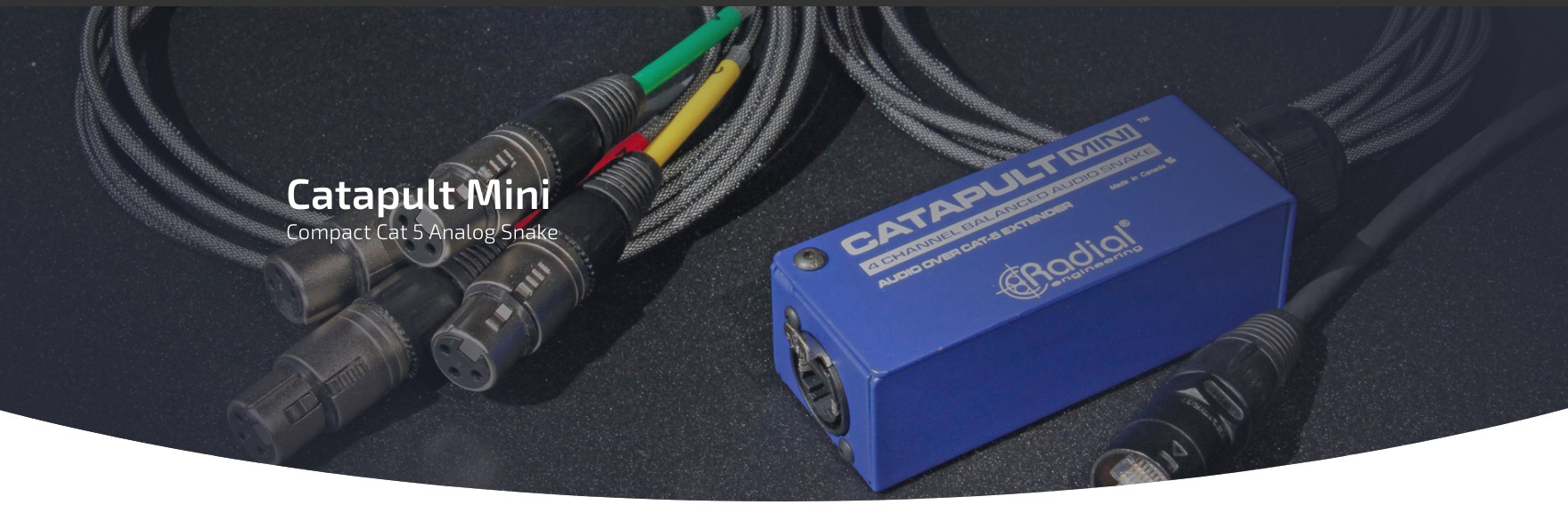 Catapult Mini RX di Radial Engineering è uno Snake audio compatto 4 canali che consente di inviare segnali audio analogici tramite cavo STP (Shielded Twisted Pair) standard Cat 5 o Cat 6.
