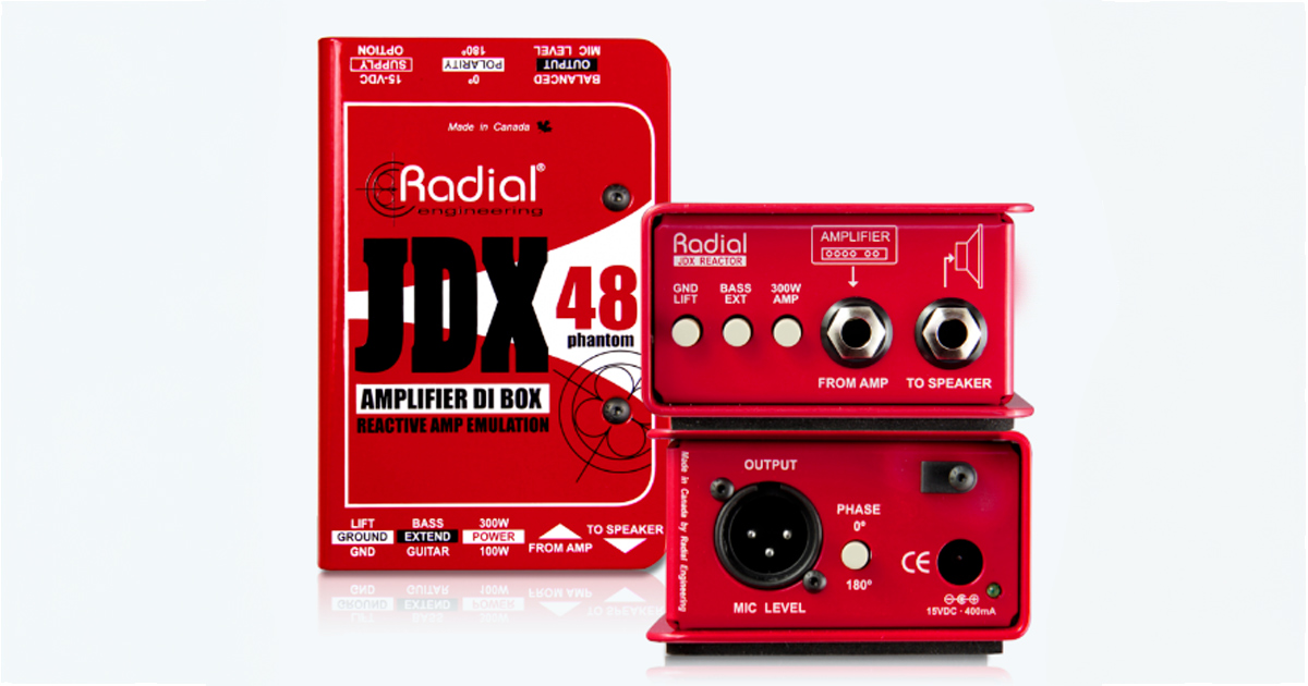 JDX 48 facilita il raggiungimento di un timbro naturale e coerente di un amplificatore sul PA system, prelevando il segnale direttamente dall'amplificatore