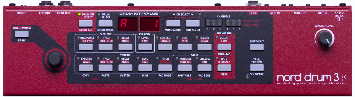 Una panoramica del razionale pannello comandi di Nord Drum 3P tutti i parametri di sintesi sono facili da raggiungere e modificare