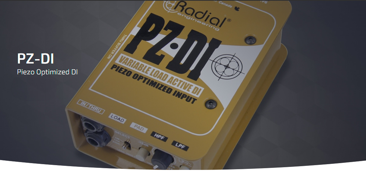 PZ-DI di Radial Engineering è un Direct Box attiva ad alte prestazioni, Variable Load con input piezoelettrico. Progettata per il collegamento di strumenti acustici e orchestrali, con impedenza di ingresso variabile ottimizzata per pickup magnetici o trasduttori piezoelettrici e Filtro Low-Cut regolabile.