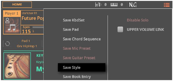 ottimizzazione dell'area di salvataggio delle risorse musicali come gli styles direttamente all'interno della Home Page