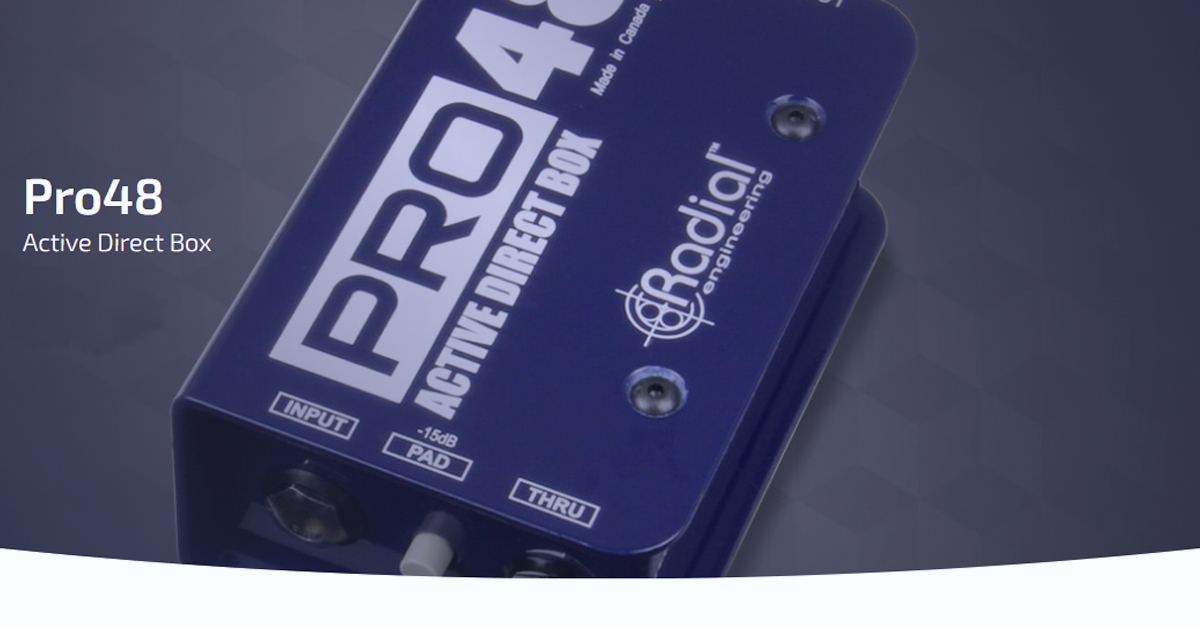 Pro48 di RADIAL Engineering è una Direct Box attiva ad ingresso singolo (Mono), dalle elevate prestazioni audio, progettata per l'uso sul palco o in studio di registrazione
