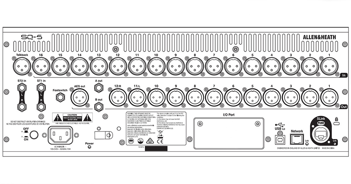 ingressi e uscite dell'Allen & Heath SQ-5