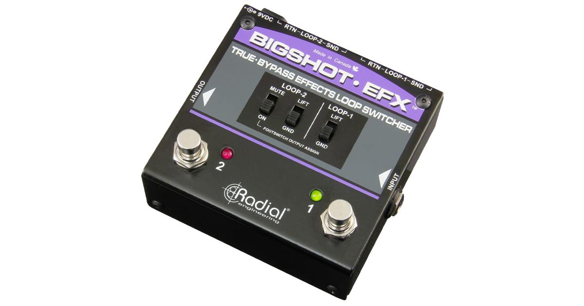 BigShot EFX consente di inserire o escludere dal percorso del segnale un'intera catena di pedali effetti tramite un solo interruttore a pedale, offrendo un modo semplificato ed efficiente per la gestione più pedali sul palco.