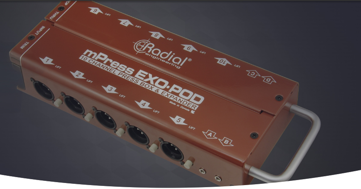Exo-Pod™ di Radial Engineering è uno Splitter Broadcast passivo con ingressi linea in grado di prelevare un'uscita di linea bilanciata da una console di missaggio e distribuire il segnale a un massimo di 14 dispositivi di registrazione. È inoltre possibile collegare più unità per creare un sistema modulare di maggiori dimensioni, con un gran numero di uscite in contemporanea.