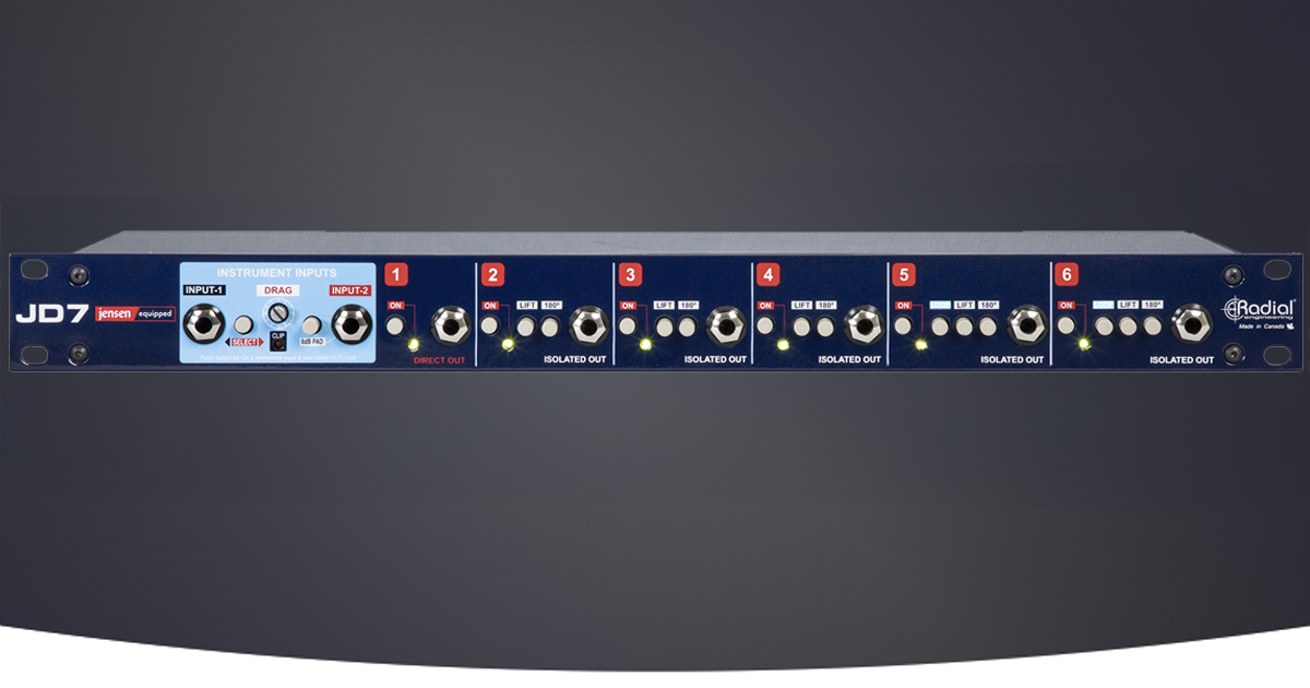 Con il distributore splitter per chitarra JD7™ di RADIAL ENGINEERING puoi controllare fino a 7 amplificatori diversi e 2 Loop effetti con un singolo strumento, mantenendo una timbrica naturale e senza introdurre ronzii o altri artefatti. JD7 integra inoltre le funzioni di Direct Box e Reamping. 