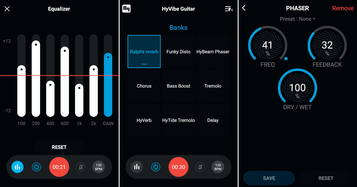 L'app HyVibe permette di utilizzare l'EQ a 6 bande, creare preset personalizzati, regolare gli effetti,...