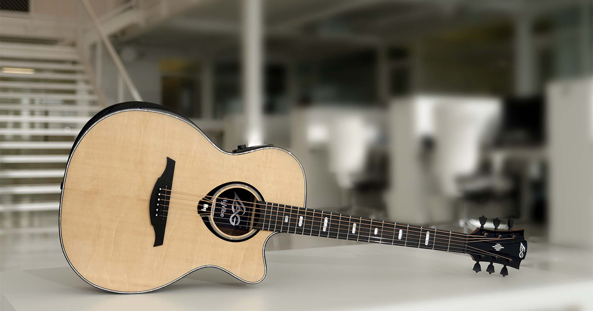 La serie HyVibe 50 spicca per le sue chitarre intarsiate e smussate, oltre che per i legni pregiati come l'Ebano Macassar.