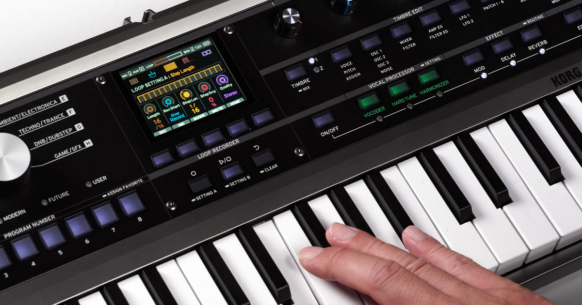 Loop Recorder di microKORG 2 è notevolmente potenziato con l’implementazione della registrazione in Step e la funzione Slice, con possibilità di import/export in formato WAV del materiale registrato
