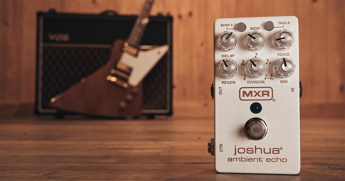 L'MXR M309 Joshua Ambient Echo è un pedale che racchiude due delay e una modulazione, risultando una macchina perfetta per creare atmosfere ambient e tappeti sonori.