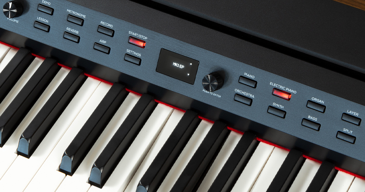 Il display OLED del pianoforte digitale con tastiera pesata Alesis Prestige Artist