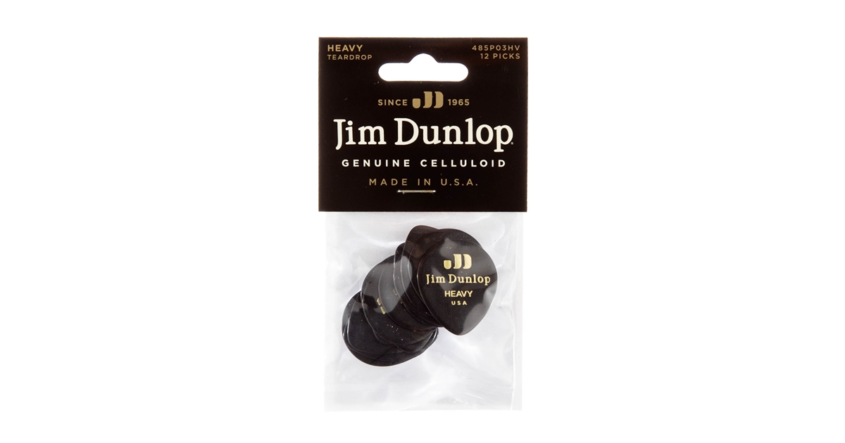 Dunlop 485P-03HV Celluloid Teardrop, Black Heavy Player's Pack/12