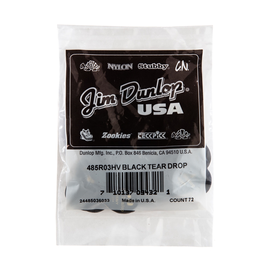 Dunlop 485R-03HV Celluloid Teardrop, Black Heavy Refill Bag/72