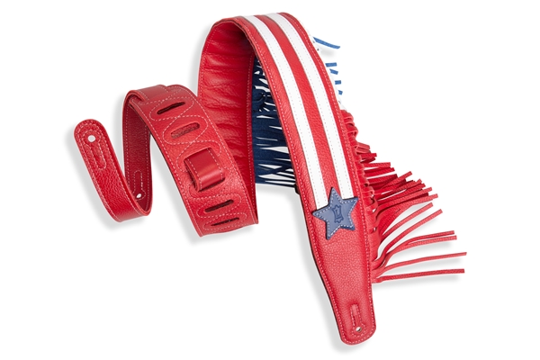 Levy's MGFUSA-RWB Tracolla in pelle pieno fiore Americana Fringe Red White Blue 2 1/2