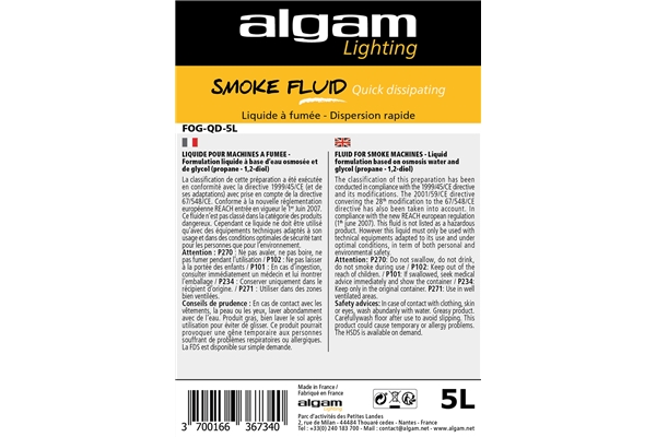 Algam Lighting - FOG-QD-5L Liquido Fumo Dispersione Rapida Effetto CO2 5L