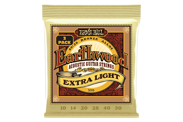 Ernie Ball 3006 Earthwood Extra Light 8020 3 Pk 10 50