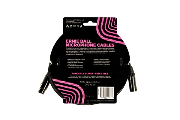 Ernie Ball - 6392 Cavo Microfonico Braided nero 6 m
