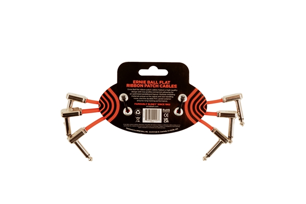 Ernie Ball - 6402 Flat Ribbon Patch Cable Red 15,24cm 3-Pk