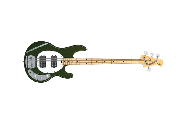 Sterling by Music Man - StingRay Ray4 HH 4 Corde Olive Tastiera Acero