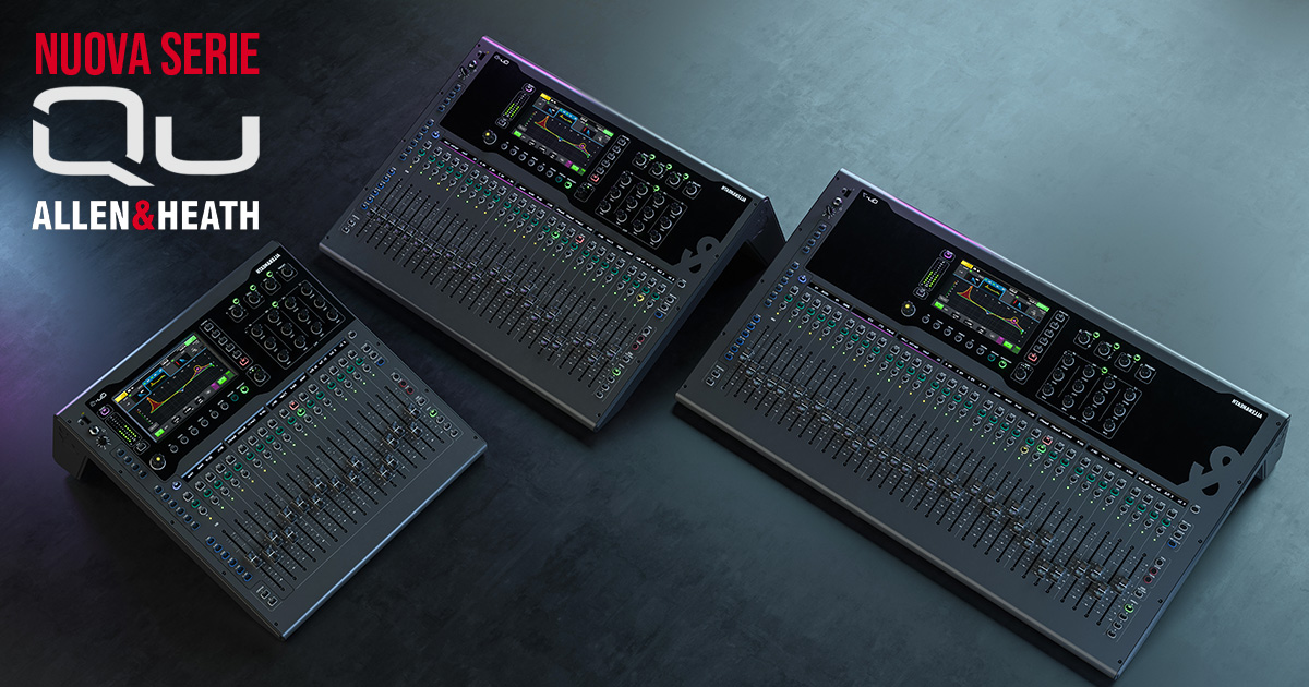 Scopri la nuova serie di mixer digitali a 96kHz Allen & Heath Qu, che comprende anche modelli dotati di DANTE oltre che alla porta Link: Qu 5, Qu 5D, Qu 6, Qu 6D, Qu 7 e Qu 7D Scopri la nuova serie di mixer digitali a 96kHz Allen & Heath Qu, che comprende anche modelli dotati di DANTE oltre che alla porta Link: Qu 5, Qu 5D, Qu 6, Qu 6D, Qu 7 e Qu 7D