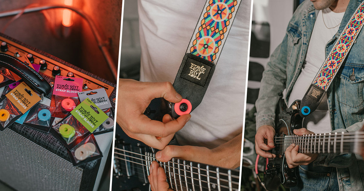 Le nuove colorazioni degli strap blocks in gomma di Ernie Ball per fissare saldamente e rapidamente la tua tracolla allo strumento Le nuove colorazioni degli strap blocks in gomma di Ernie Ball per fissare saldamente e rapidamente la tua tracolla allo strumento