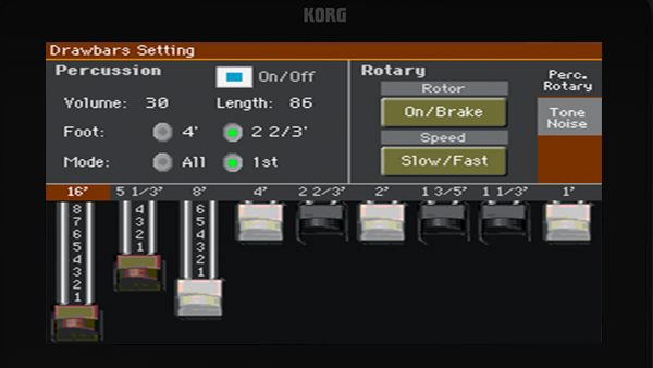 I Digital Drawbars di KORG Pa1000 simulano i controlli tipici di un organo ToneWheel Vintage