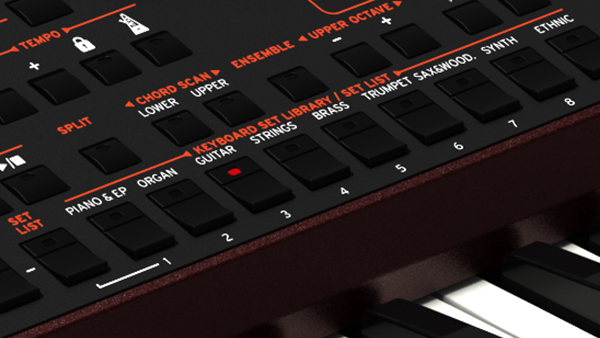 Un dettaglio del pannello di KORG Pa1000 con i tasti che richiamano la Keyboard Set Library 