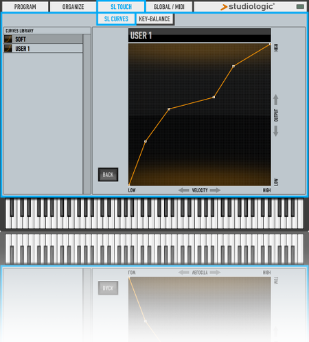 SL88 STUDIO consente ad ogni utente di personalizzare in base alle proprie esigenze la risposta dinamica della tastiera
