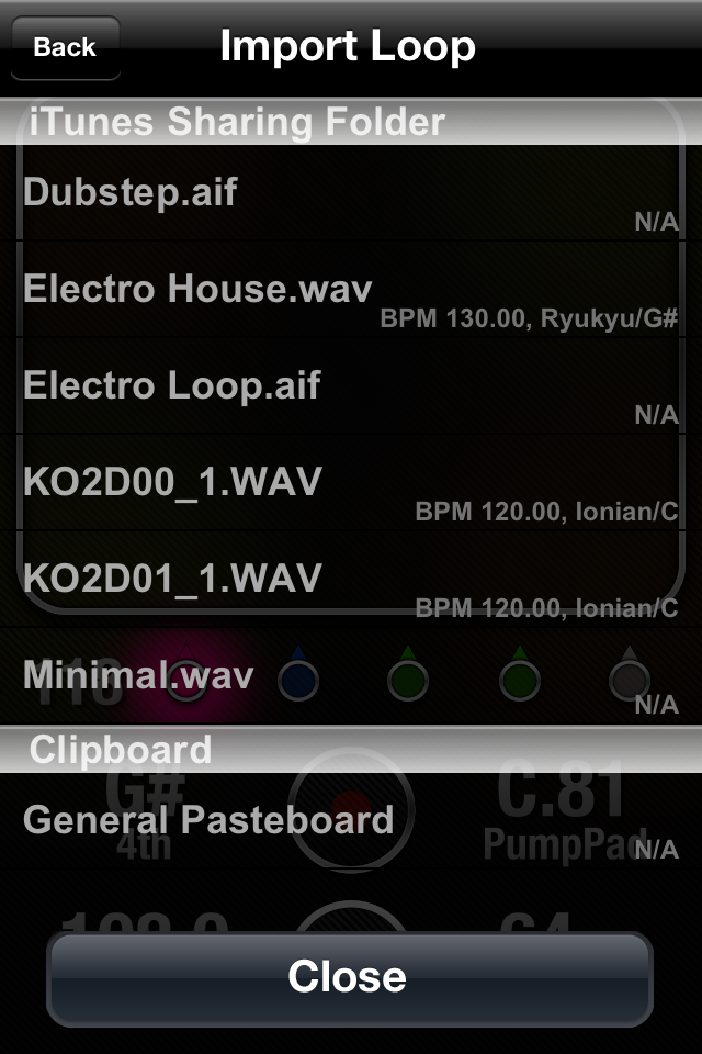Nuovo menù importazione loop audio