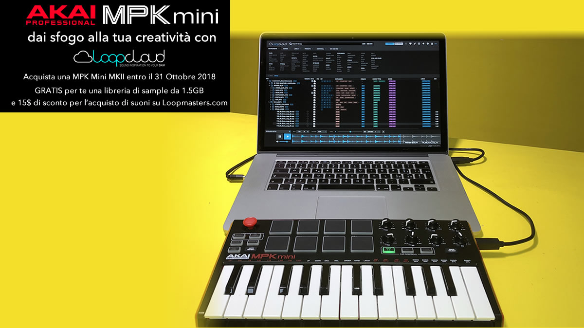 GRATIS 1.5GB DI SAMPLES BY LOOPCLOUD E 15$ DI SCONTO PER GLI UTENTI DEI CONTROLLER AKAI PROFESSIONAL MPKmini MKII 