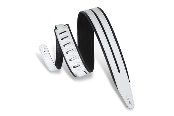 LEVY'S MG317DRS-BLK_WHT TRACOLLA IN PELLE DOUBLE RACING STRIPE BLACK WHITE 2 1/2