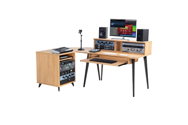 GATOR FRAMEWORKS GFW-ELITEDESK-MPL SCRIVANIA WORKSTATION ELITE IN ACERO NATURALE OPACO PER STUDI DI REGISTRAZIONE E CONTENT CREATOR<BR>