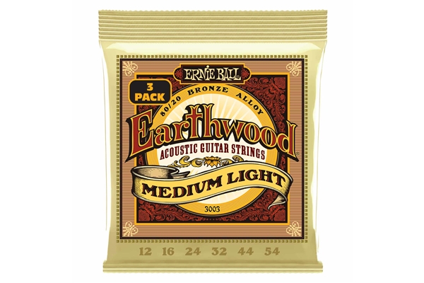 Ernie Ball 3003 Earthwood 80/20 Bronze Medium Light 12-54 - 3 Mute