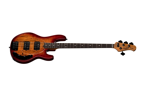 STERLING BY MUSIC MAN RAY34HH SPALTED MAPLE BLOOD ORANGE BURST
